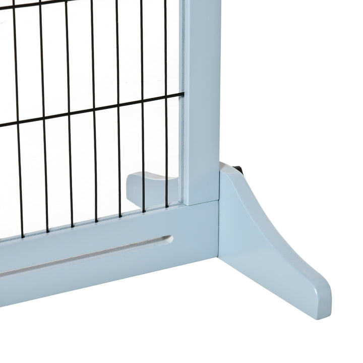 MCL Freestanding Dog Gate, Foldable Pet Fence, Indoor Wood Barrier, Stair Gate with Support Feet, for Doorway, Hallway, Small and Medium Dogs, 69H x 104-183 cm, Blue-grey