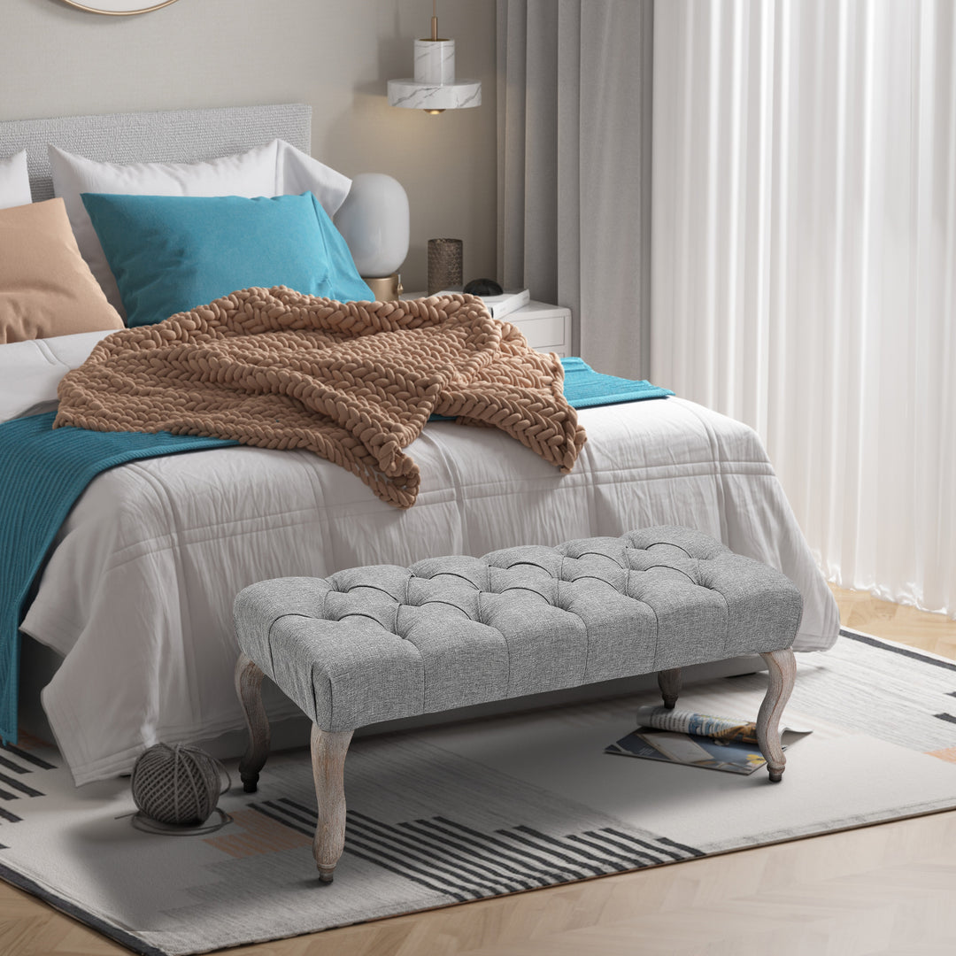 MCL Tufted Upholstered Accent Bench Window Seat Bed End Stool Fabric Ottoman for Living Room, Bedroom, Hallway