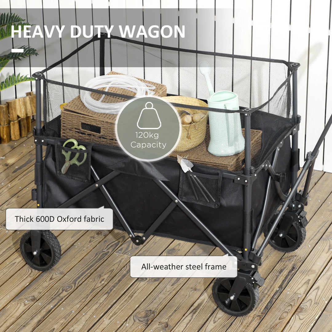 Outsunny Folding Garden Trolley, 180L Wagon Cart with Extendable Side Walls for Beach, Camping, Festival