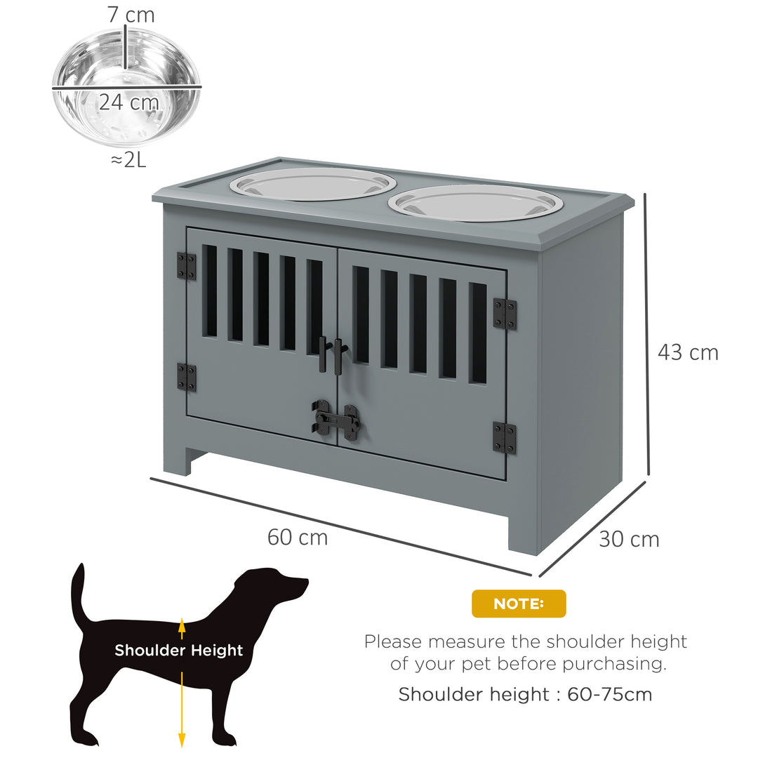 PawHut Elevated Dog Bowls for Large Breeds, Pet Feeder Station with Storage, Secure Doors, Dual Stainless Steel Bowls, Grey | Aosom UK