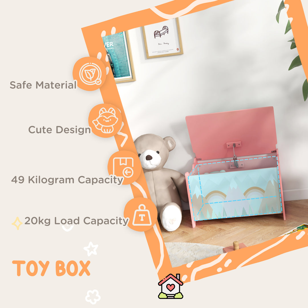 ZONEKIZ Toy Chest, Kids Storage Box with Safety Hinge, Cute Animal Theme, Durable and Spacious, Pink | Aosom UK