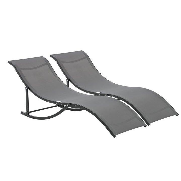 Outsunny Set of 2 S-shaped Foldable Lounge Chair Sun Lounger Reclining Outdoor Chair for Patio Beach Garden Grey | Aosom UK