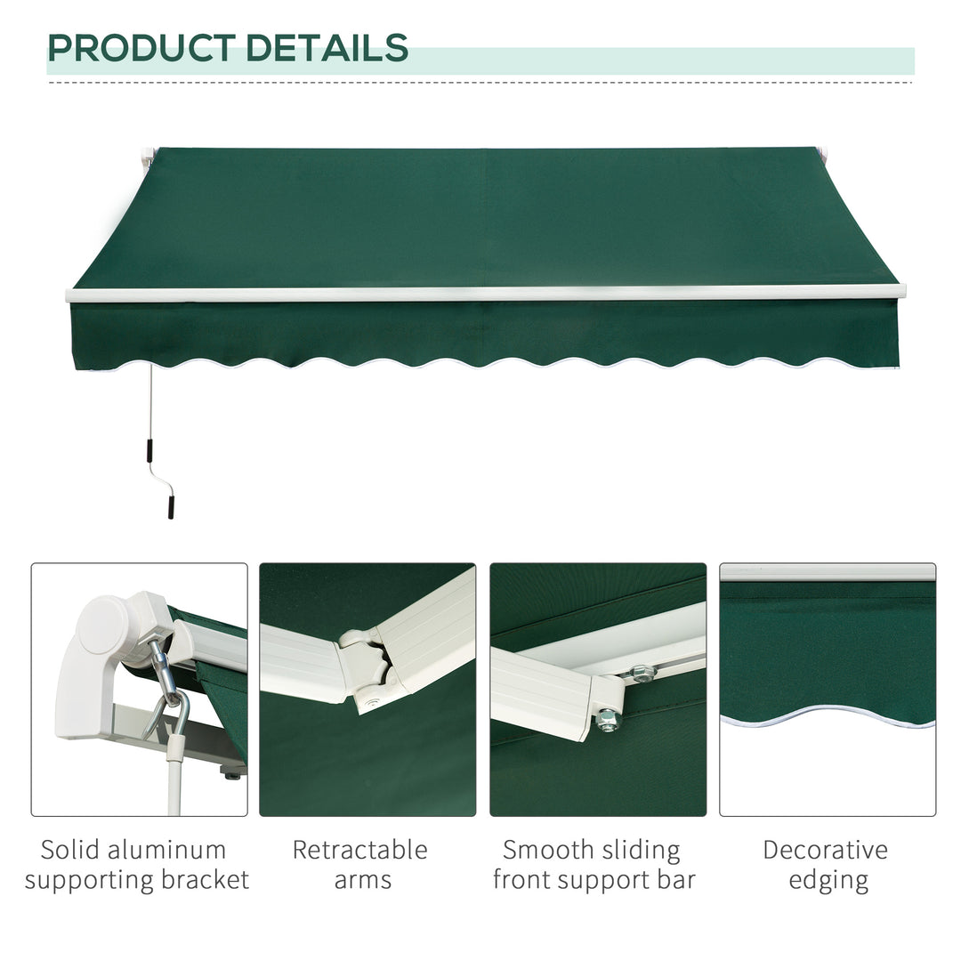 Outsunny Awnings for Patio Awning Canopy Shelter Garden Sun Shade UV Blocker Light Weight Aluminium Frame w/ Hand Crank 3 x 2m Green