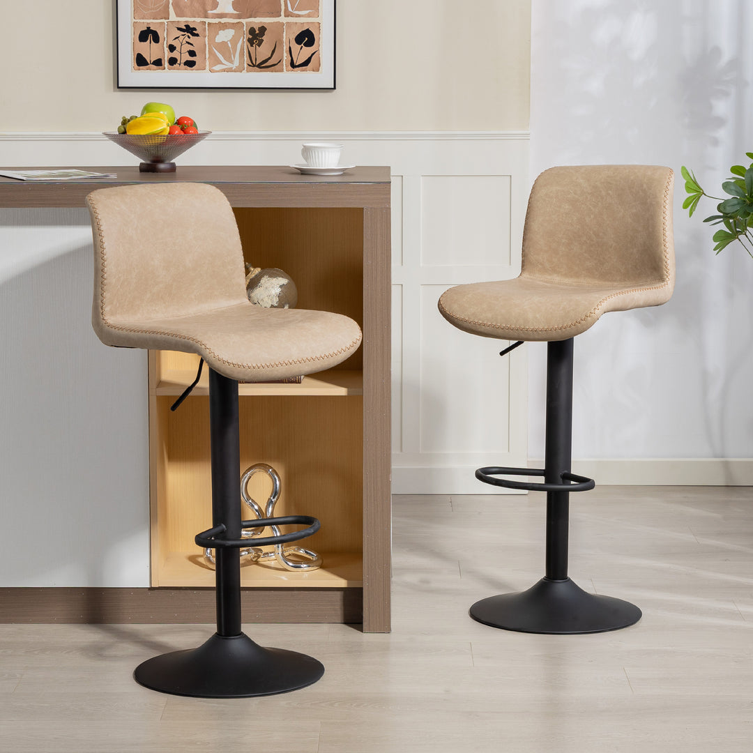 MCL Bar Stools Set of 2, PU Leather Barstools with Backrest and Footrest for Kitchen, Counter, Breakfast Bar, Light Brown