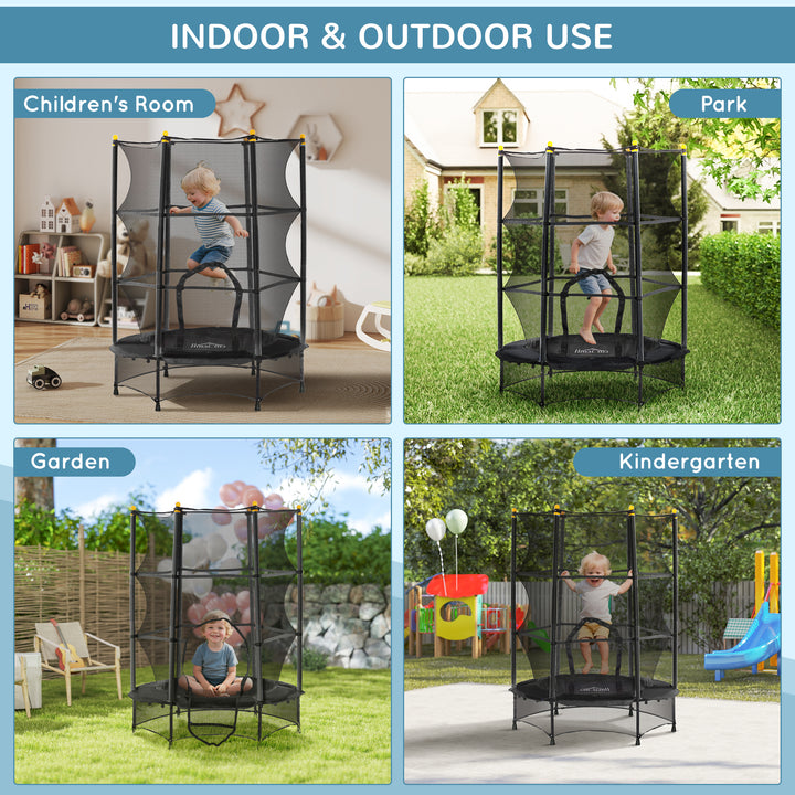 4.6FT/55" Kids Trampoline with Safety Enclosure, Outdoor Indoor Use, for Ages 3-10 Years, Black