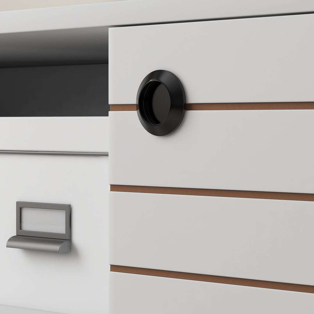 Duo Storage TV Unit, with Striped Door - White
