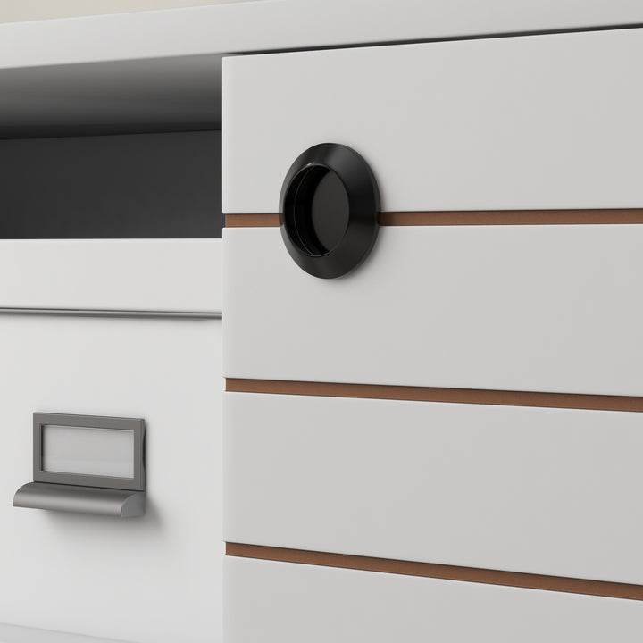 Duo Storage TV Unit, with Striped Door - White