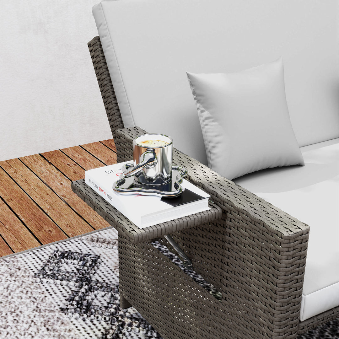 Rattan Day Bed, with Footstool - Light Grey