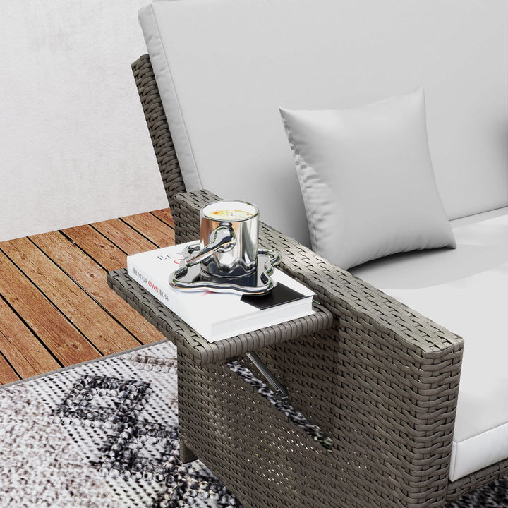 Rattan Day Bed, with Footstool - Light Grey