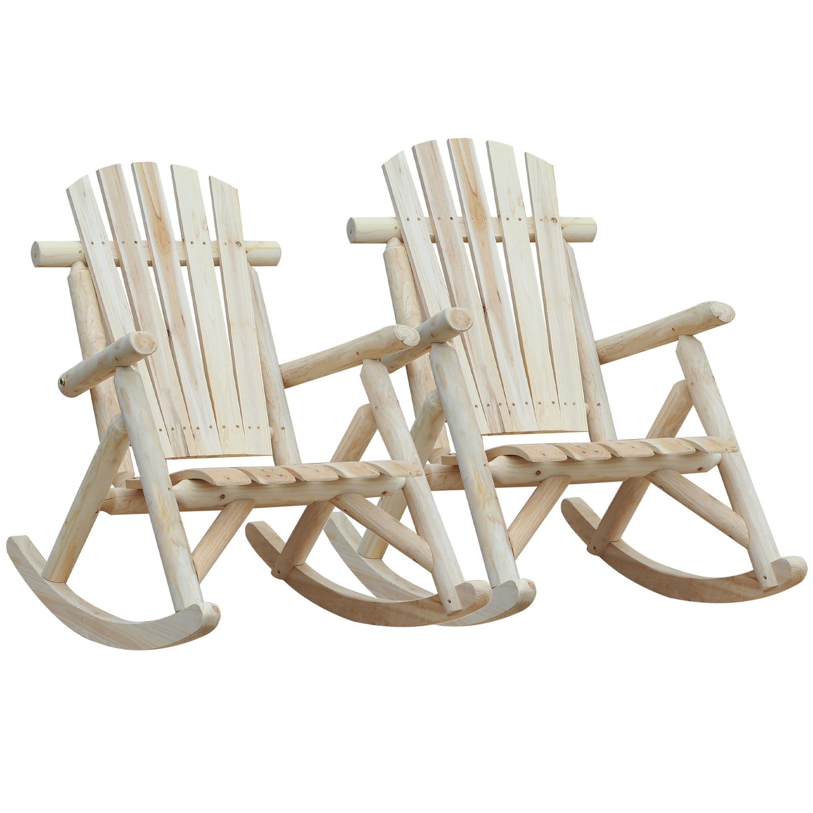 2 Piece Adirondack Chair Cedar Wood Ergonomic Rocking Chair Porch Rocker Garden Traditional - Burlywood