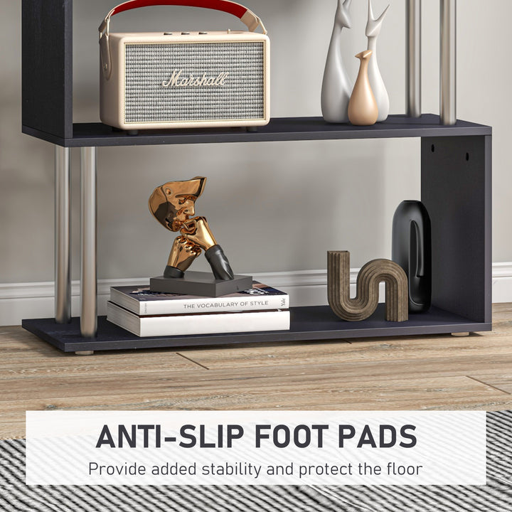 MCL S Shape Bookcase, 5 Tiers Bookshelf, Modern Freestanding Storage Shelf for Home Office, Study, Living Room, 80 x 30 x 145cm Black