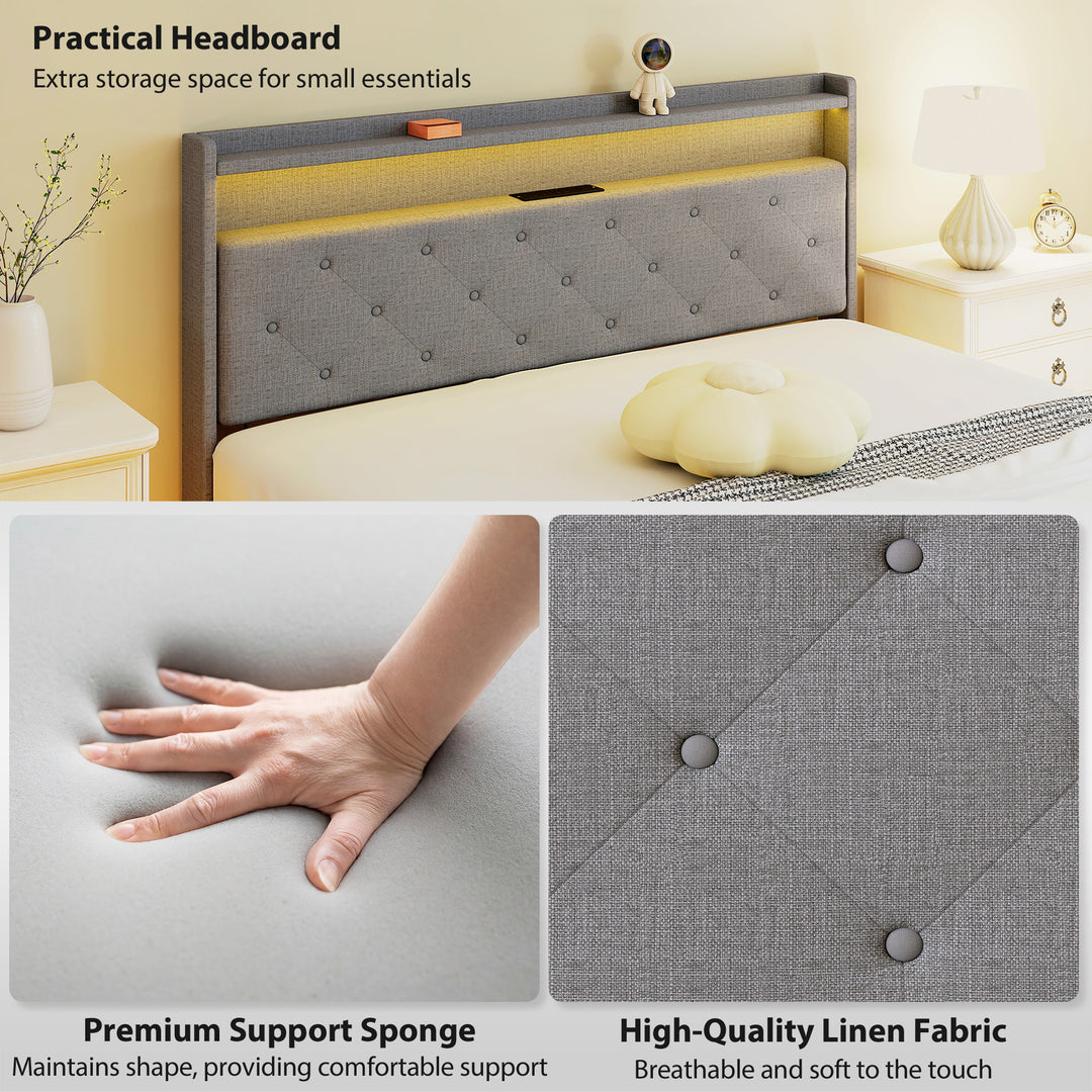 Floating Bed Frame, Upholstered 5ft King Size Bed, Platform Bed with R