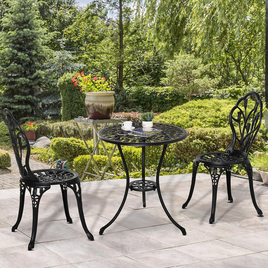 Three-Piece Aluminium Floral Bistro Garden Set - Black