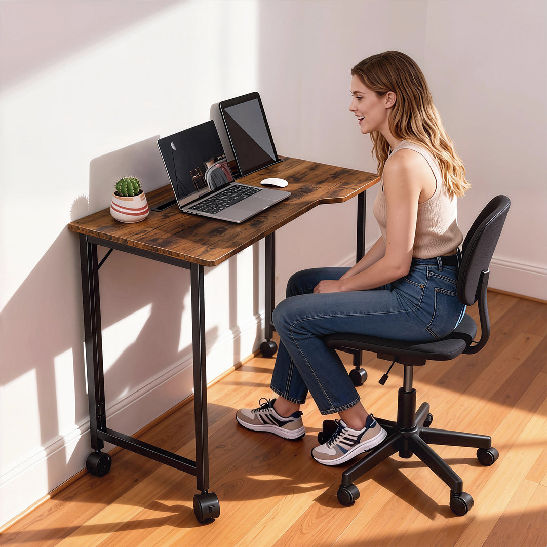 Folding Small Desk on Wheels - Black Wood Effect