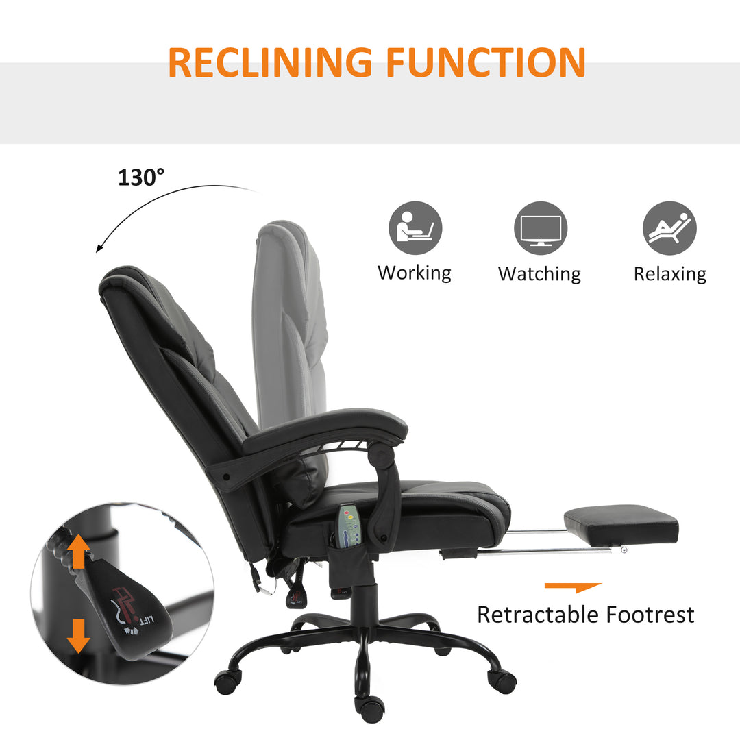 6-Point Massage Office Chair, PU Leather Desk Chair with Adjustable Height and Footrest for Home Office, Black