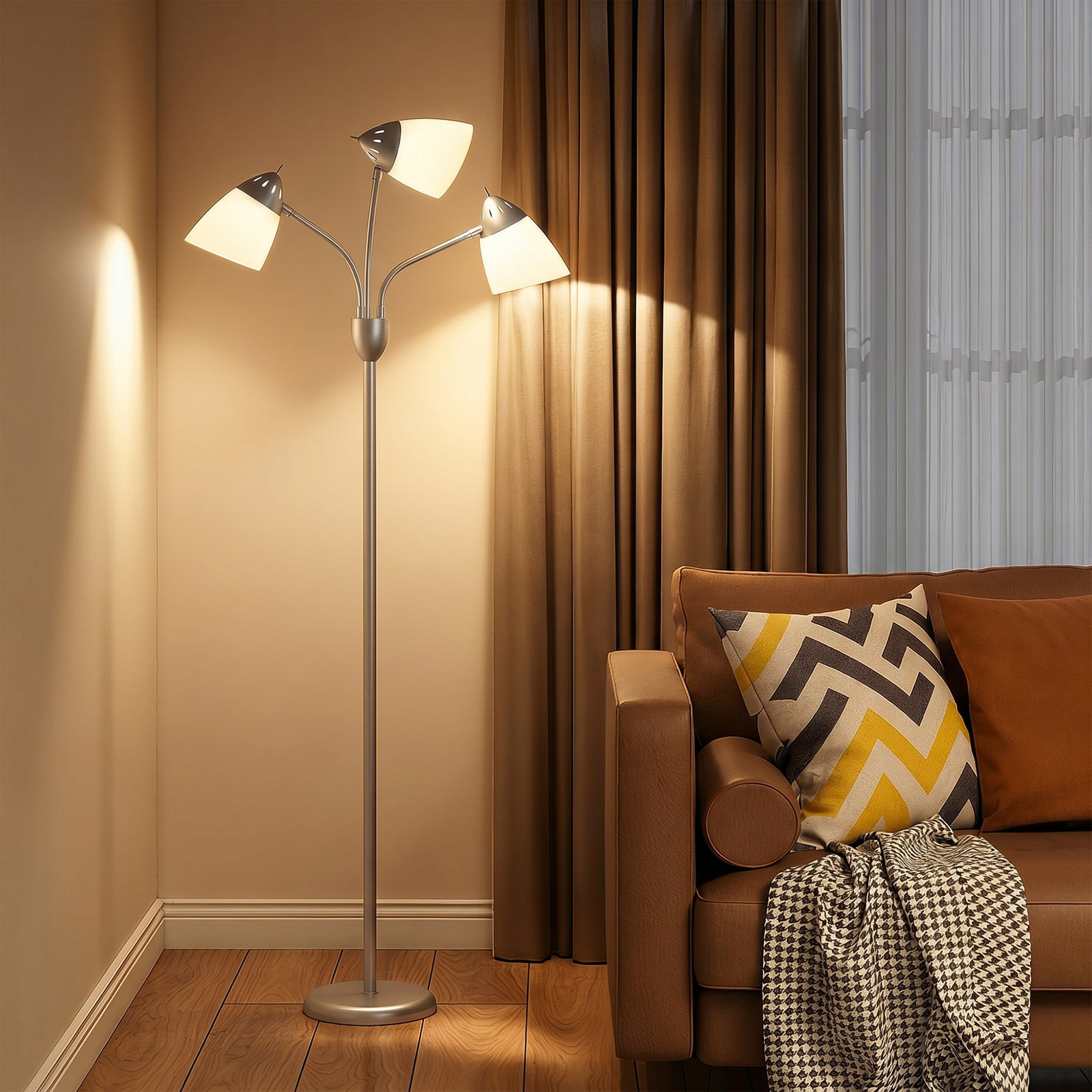Arc Tree Floor Lamp with 3 Adjustable Rotating Lights, Industrial Stan
