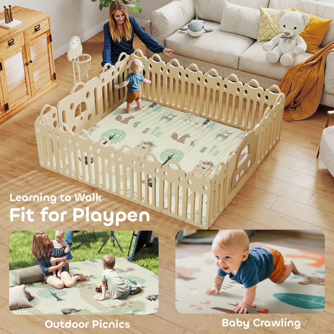 AIYAPLAY Baby Play Mat, Double Sideded Foldable Kids Crawling Mat, Reversible & Waterproof, Animal