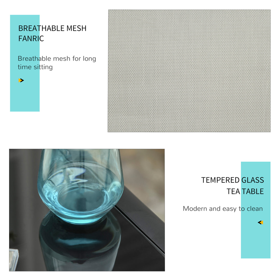 MCL 3 Pieces Sun Lounger Chair Set, Metal Frame Garden Outdoor Sunbathing Chair with Side Table and Armrest, Grey