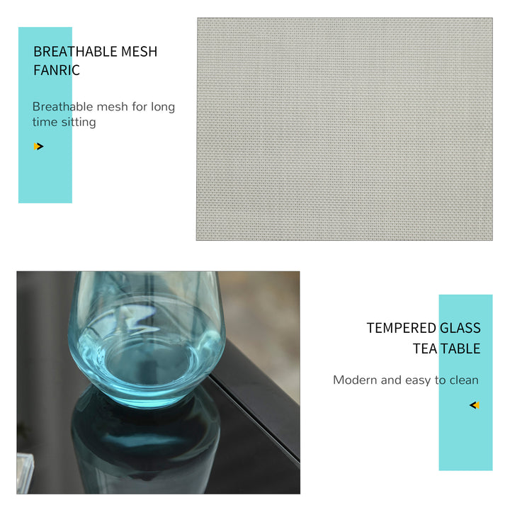 MCL 3 Pieces Sun Lounger Chair Set, Metal Frame Garden Outdoor Sunbathing Chair with Side Table and Armrest, Grey