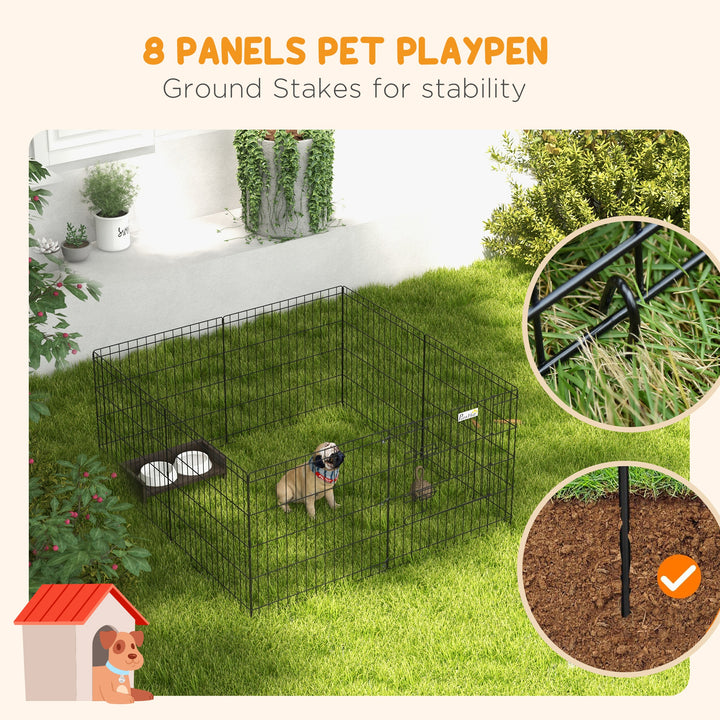 Dog Playpen, Puppy Pen, Eight-Panel Metal Fence, for Small Dogs, Indoors, Outdoors - Black