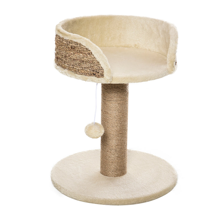 PawHut Cat Tree Tower Basics with Bed, Scratching Post, Activity Centre, Kitten House, Dangling Ball Perch, Beige | Aosom UK