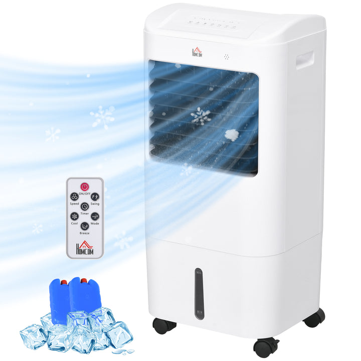 HOMCOM 78cm Portable Evaporative Air Cooler, 3-In-1 Ice Cooling Fan Cooler, Water Conditioner Humidifier Unit w/ Remote, 7.5H Timer | Aosom UK