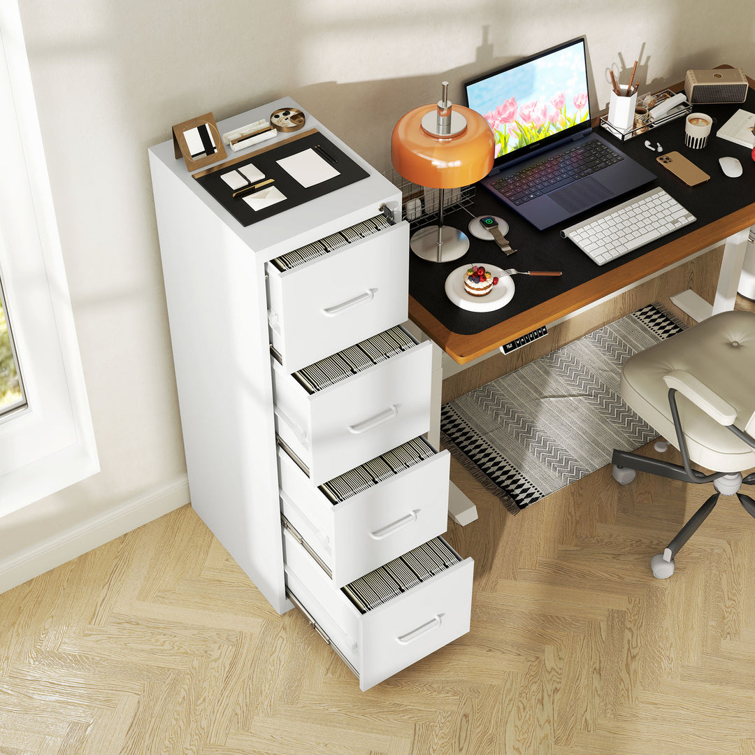 Four-Drawer Modern Steel Filing Cabinet - White