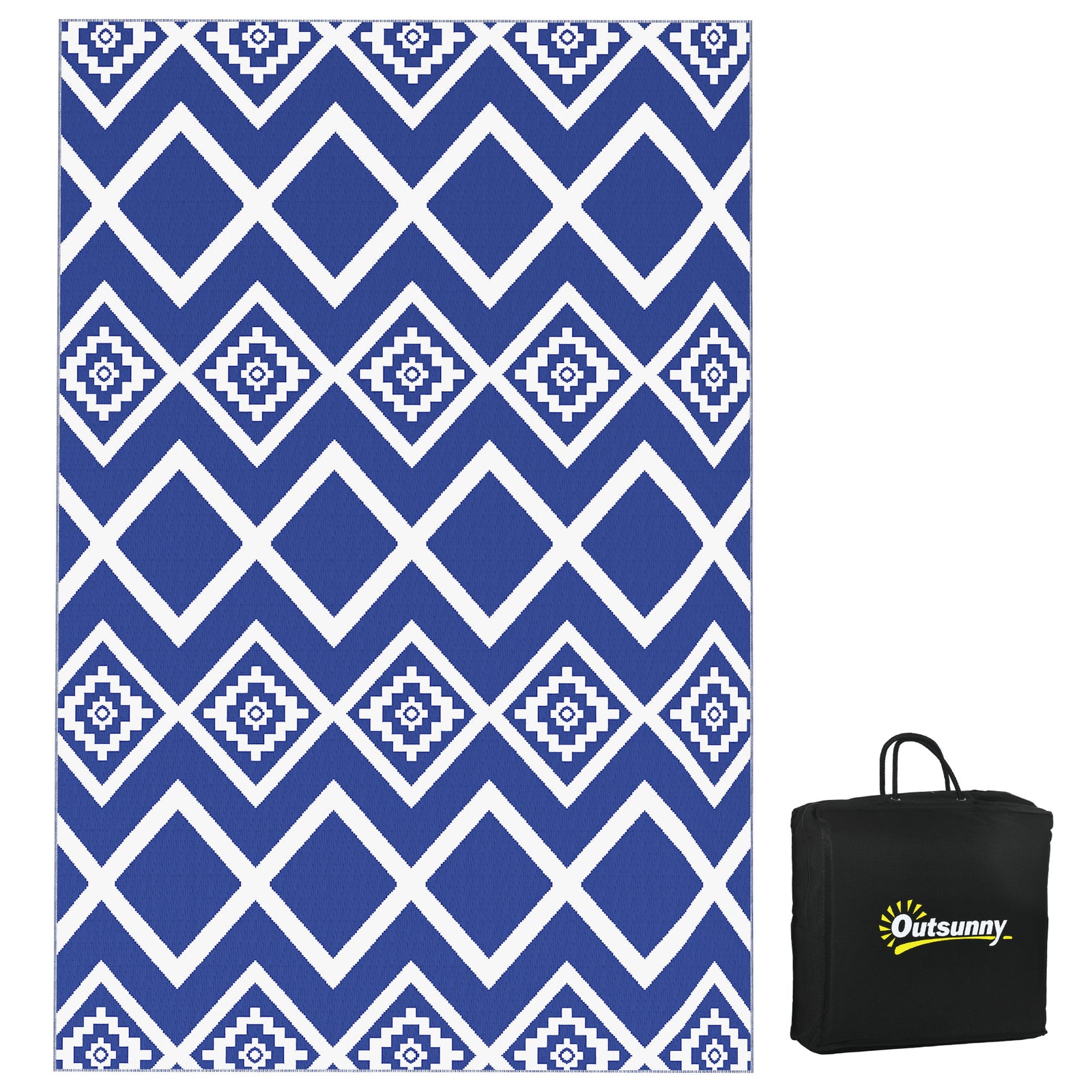 Plastic Straw Reversible RV Outdoor Rug with Carry Bag, 182 x 274cm, Blue and White