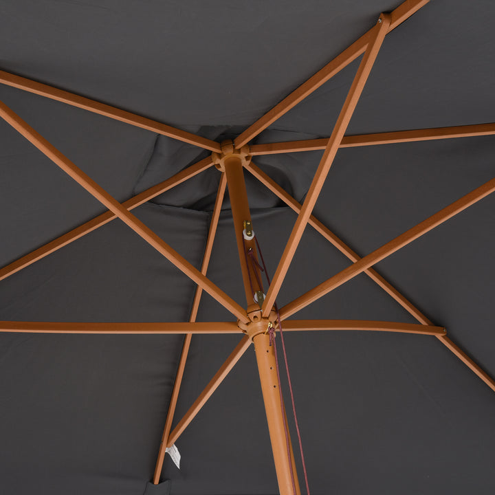 2 x 3m Wooden Garden Parasol Umbrella Outdoor Sun Shade Canopy, Dark Grey