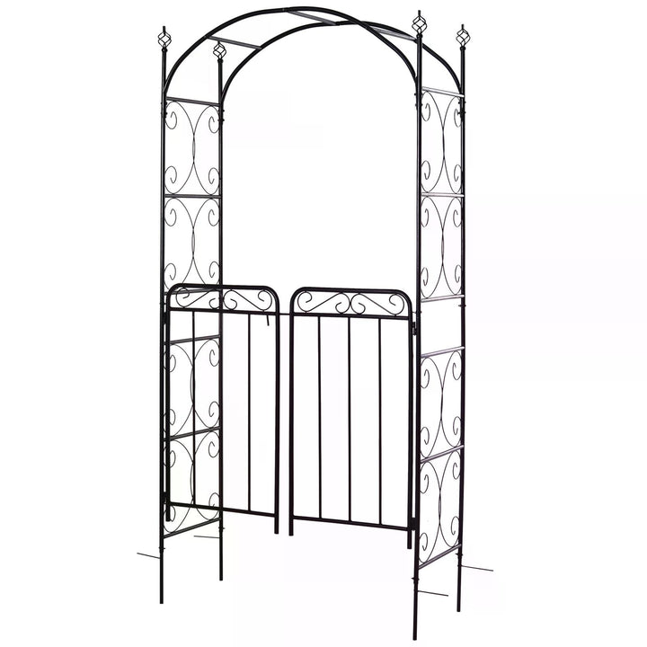 MCL Garden Decorative Metal Arch with Gate Outdoor Patio Trellis Arbor for Climbing Plant Archway Antique Black - 108L x 45W x 215Hcm