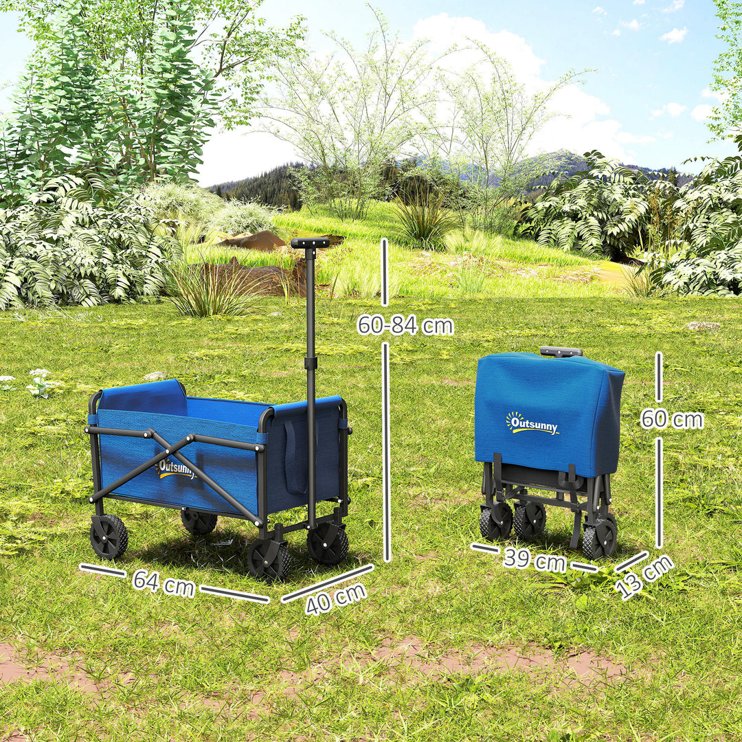 41L Festival Trolley on Wheels, Small Garden Folding Trolley Cart, 60kg Heavy Duty Collapsible Folding Wagon with Adjustable Handle and Carrying Bag for Beach, Camping, Festival, Blue