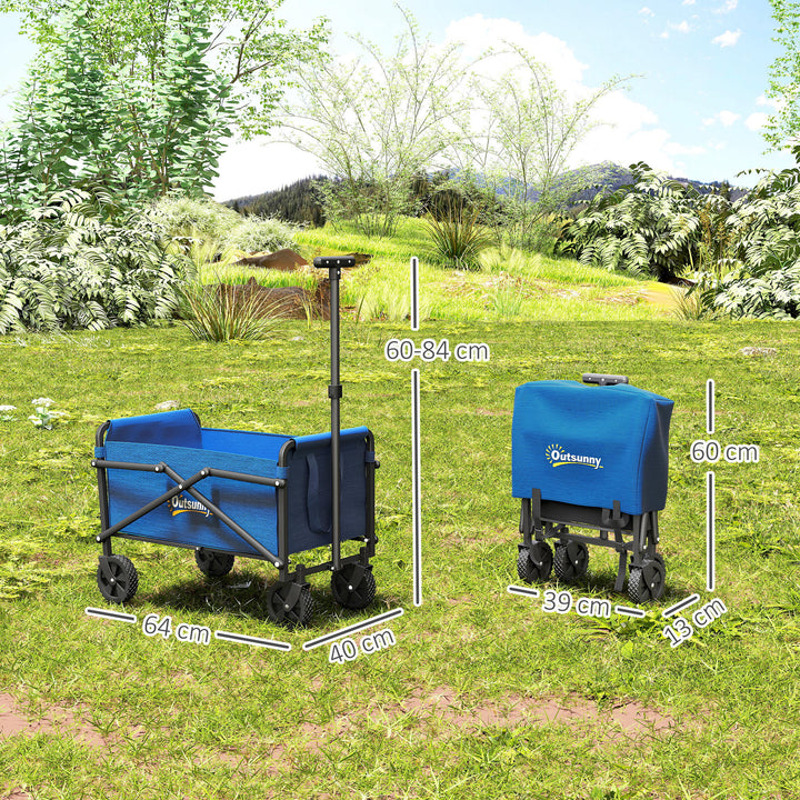 41L Festival Trolley on Wheels, Small Garden Folding Trolley Cart, 60kg Heavy Duty Collapsible Folding Wagon with Adjustable Handle and Carrying Bag for Beach, Camping, Festival, Blue