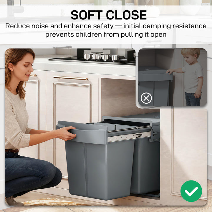 Pull Out Bin, Kitchen Under Sink Bin with 2 Removable Compartments, Sm