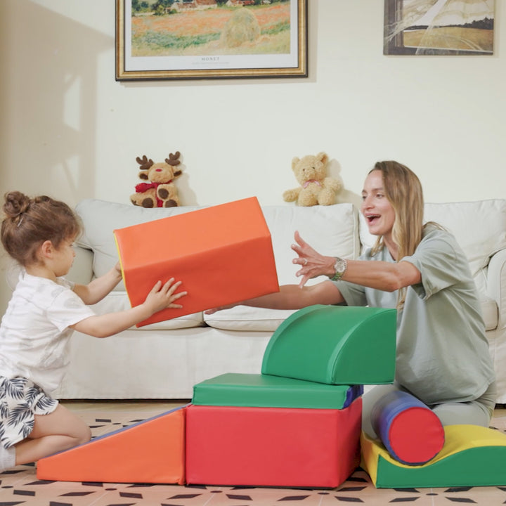 Soft Play Set, 7 Piece Soft Foam Blocks, Toddler Climb and Crawl Activity Play Set for 1-3 Years, Soft Play Equipment for Building and Stacking, Educational Play, Red