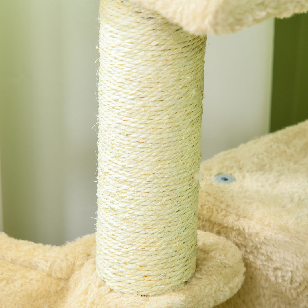 PawHut Tall Cat Tree with Sisal Scratching Posts, 100cm Activity Centre, Plush Platform, Cream White | Aosom UK