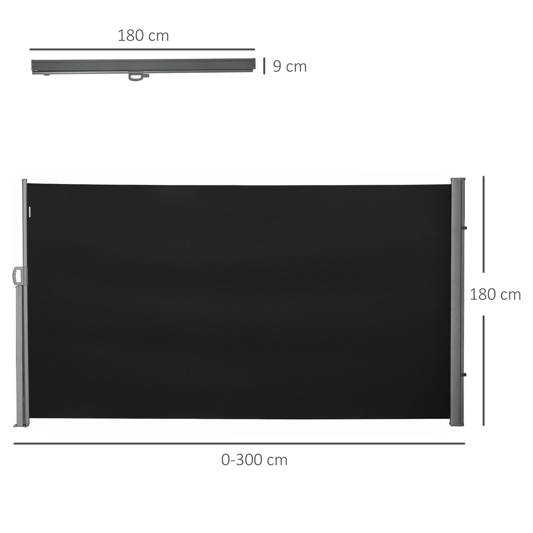 Outsunny Patio Privacy Screen, Retractable Side Awning, Garden Wall Balcony Blind, 3x1.8M, Black