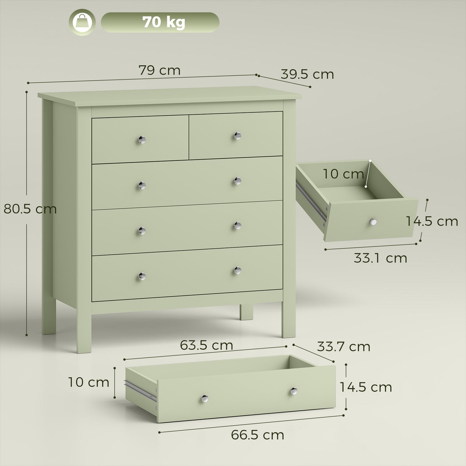 5 Drawer Chest of Drawers, Modern Dresser for Bedroom, Bedside Storage