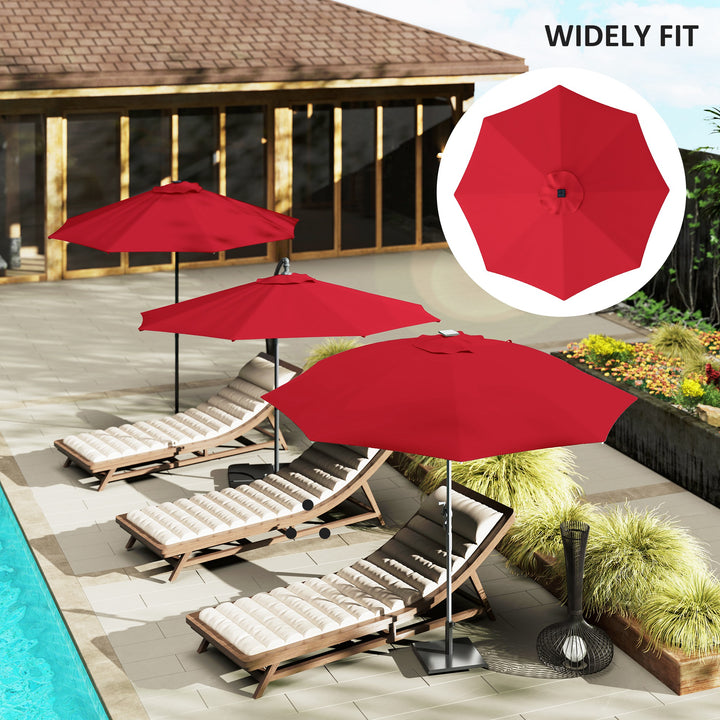 3 m Replacement Parasol Canopy with Top Vent, UPF 50+ Garden Parasol Replacement Canopy, 8 Rib Parasol Cover Replacement Fits Various Frames, Red