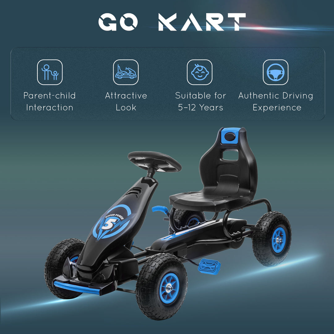Kids Pedal Go Kart, with Adjustable Seat, Inflatable Tyres - Blue