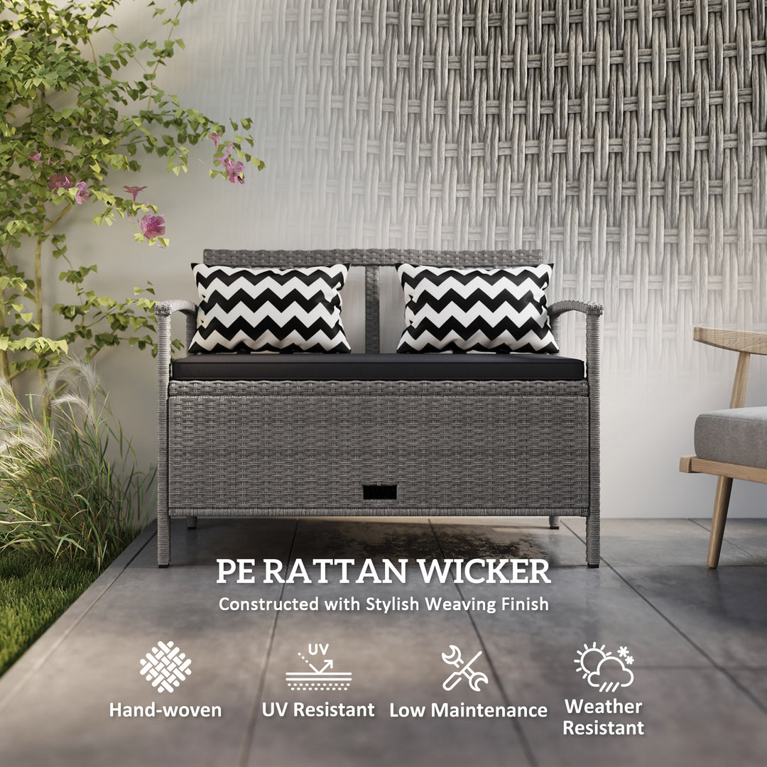 160L Storage Two-Seater Rattan Bench - Grey