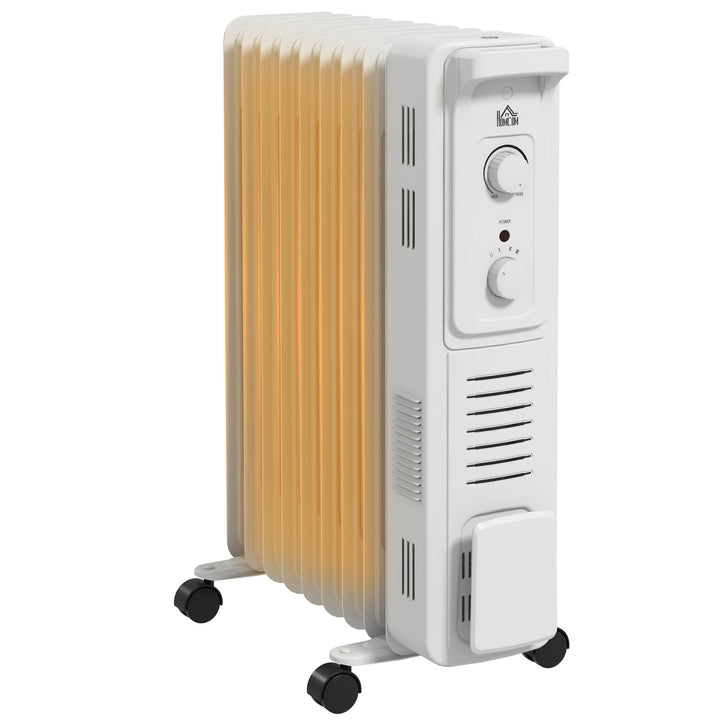 HOMCOM 2000W Oil Filled Radiator, 9 Fin Energy Efficient Portable Electric Heater with 3 Heat Settings, Adjustable Thermostat, Safety Tip Over, Overheat Protection, for Home, White