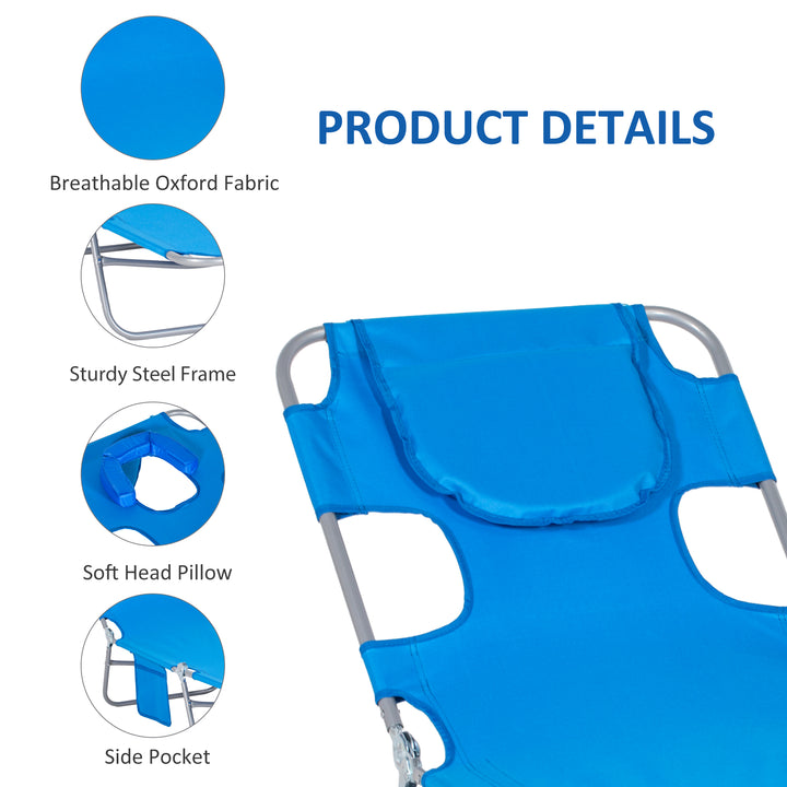 Foldable Sun Lounger with Reading Hole - Blue