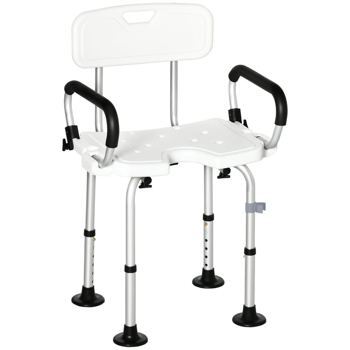 Shower Chair for the Elderly and Disabled, Height Adjustable Shower Stool with Back and Flipped Padded Arms, Suction Foot Pads, White