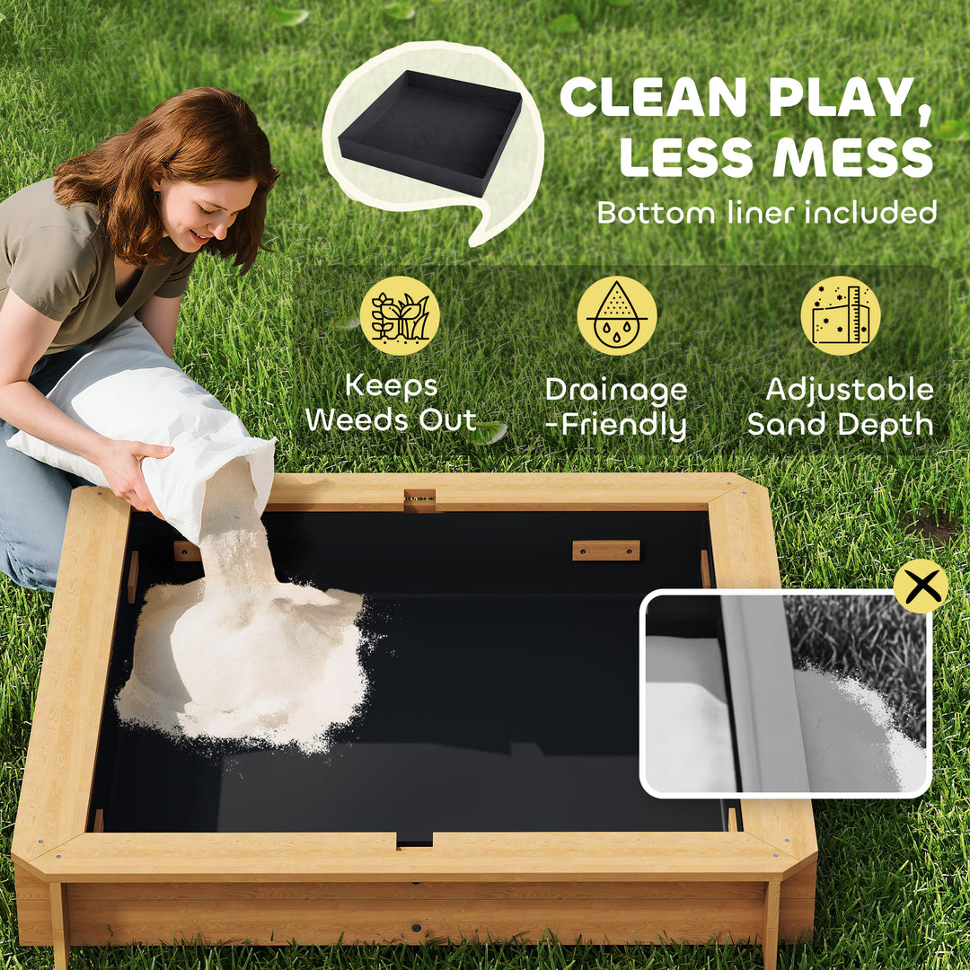 Kids Square Wooden Sandpit, Children Sandbox Outdoor Playset