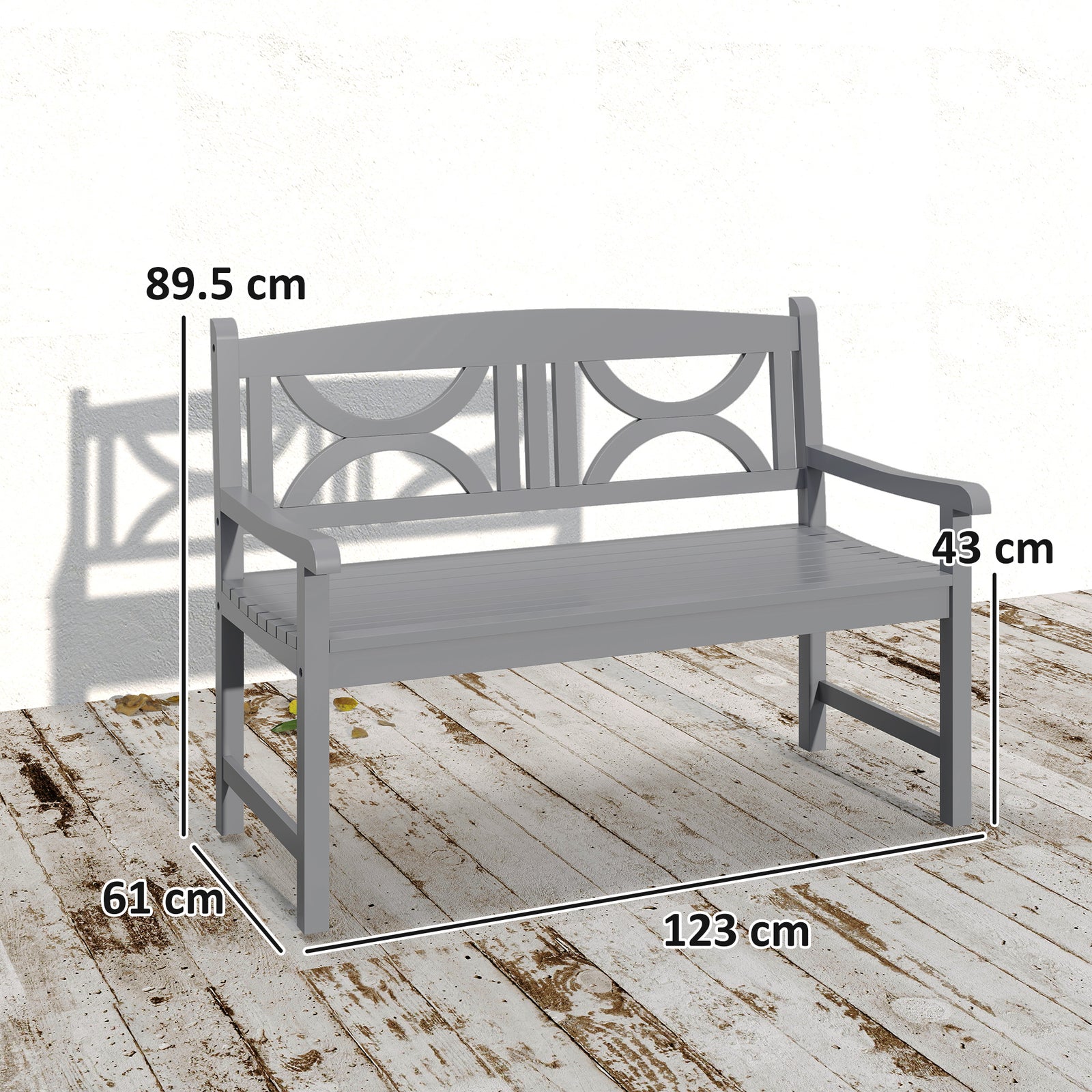 2-Seater Wooden Garden Bench Outdoor Patio Loveseat for Porch, Grey