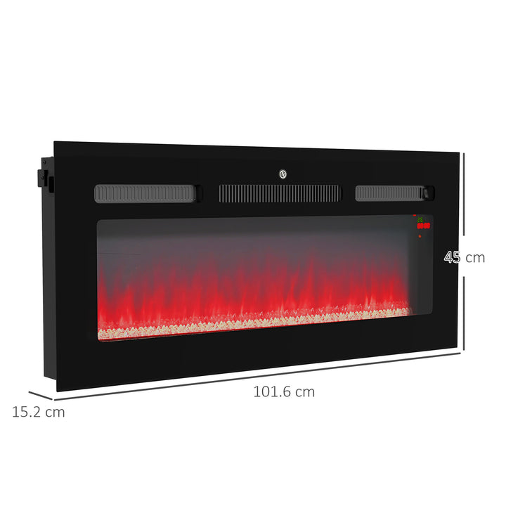HOMCOM 102cm/40" Electric Fireplace, 2000W Recessed and Wall Mounted Electric Fire with Remote Control, 9 Flame Colour and Crystal, Black
