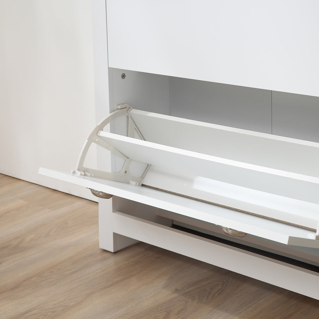 2 Drawer Shoe Cabinet Modern Narrow Shoe Cupboard Hallway Wooden Storage Organiser with Flip Doors Adjustable Shelf for 6-12 Pairs, White