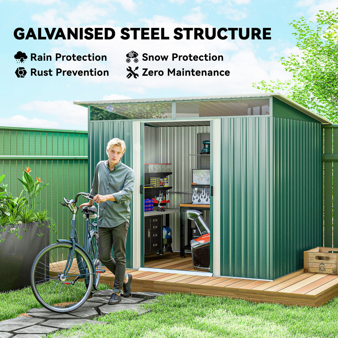 8.5 x 6ft Metal Shed with Lightsky Panels, Garden Storage Tool House with Double Doors for Garden, Patio and Lawn, Green
