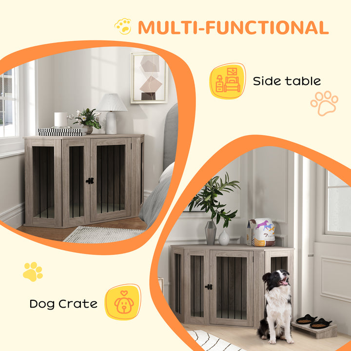 Dog Crate Furniture Side Table, with Cushion, 122 x 61 x 71cm - Walnut Brown