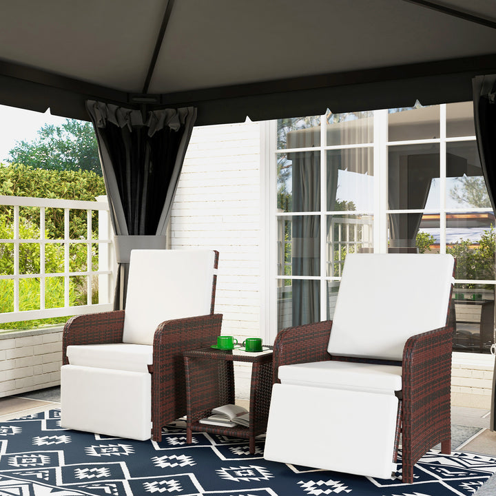 3 Pieces Rattan Bistro Set Balcony Furniture with Cushions, Storage Function - Mixed-Brown